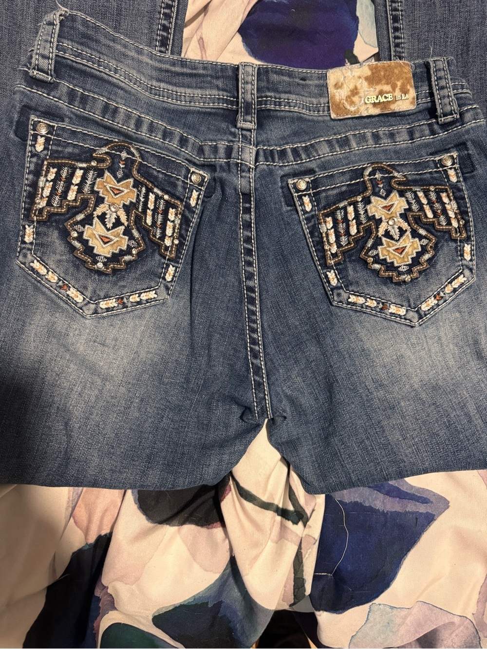 Grace Embroidered Eagle Accent Blue Boot Cut Jeans